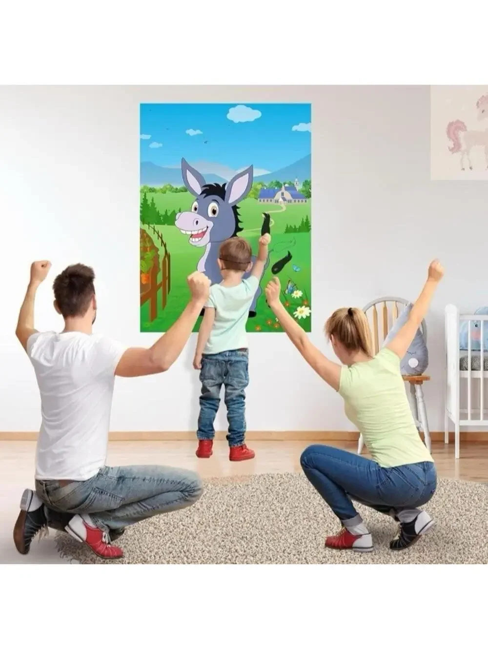 Pin The Tail On The Donkey Party Game 40 Tails Kids Birthday Poster W/ Blindfold